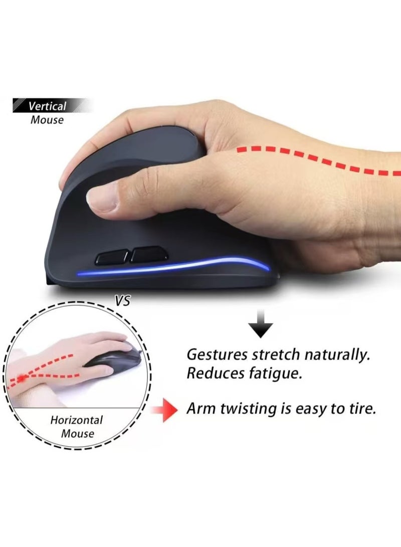 Rechargeable Ergonomic Mouse,2.4G USB Optical LED Vertical Wireless Mice with 3 Adjustable DPI 1000/1600/2400 and 6 Buttons for Laptop, PC, Computer, Desktop, Black … - Image 2